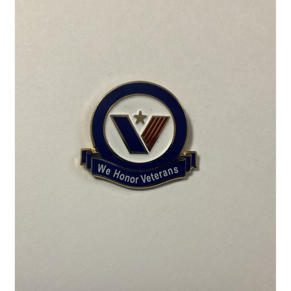 We Honor Veterans Red White & Blue Gold Tone Enamel Pin Brooch Pinback Tie Tac